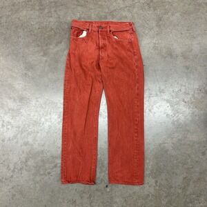 Levi's 501 Red Orange Denim Jeans Button Fly Straight Leg Men's Size 32x32